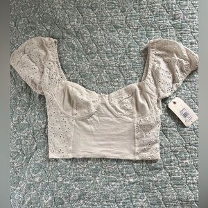 Billabong Last Kiss Cream Eyelet Puff Sleeve Crop Top